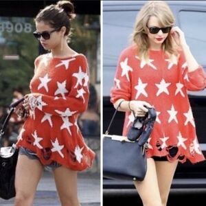 Wildfox White Label Seeing Stars Lennon Oversized Sweater Size XS Red